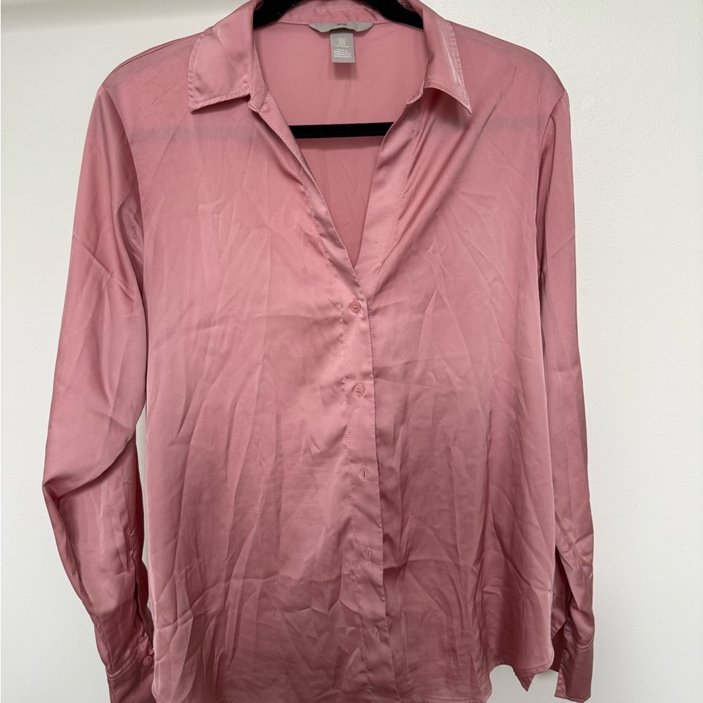 H&M Pink Relaxed Long Sleeve Notched Collar Shirt